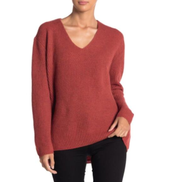 Madewell Woodside V-Neck Wool Sweater in Heather Rust - Picture 1 of 6